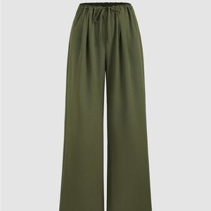 Wide leg drawstring pants in olive